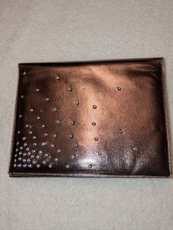Charles Jourdan Handbags - Charles Jourdan Paris Leather Chain Clutch Metallic Pewter With Crystals VGUC
